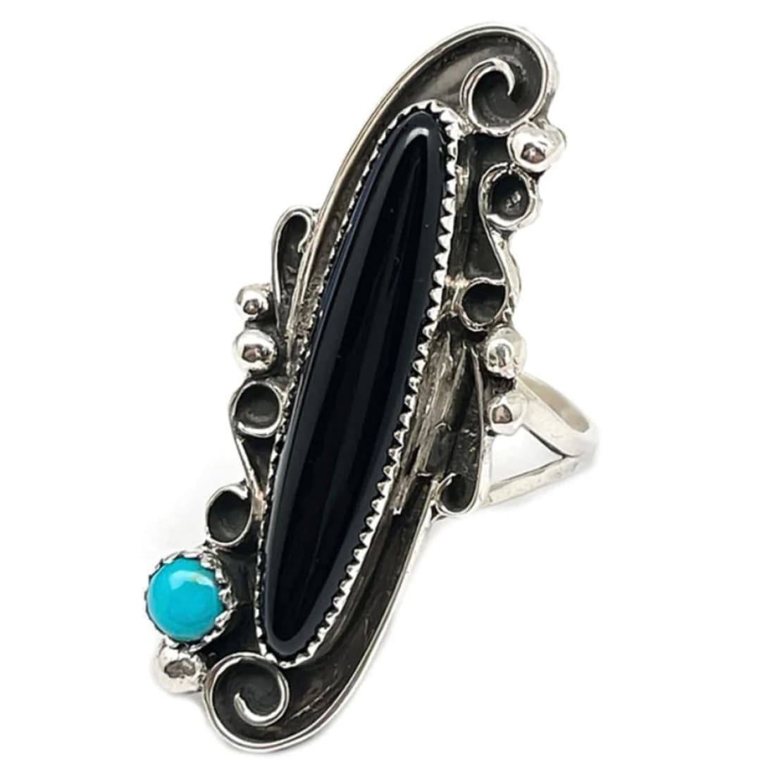 Navajo Ring Onyx Turquoise Sterling Silver Sz 8 Native American S. Yazzie Women