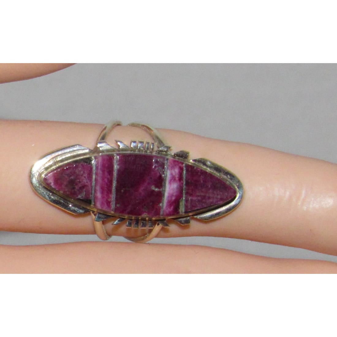 Navajo Purple Spiny Inlay Ring Sz 7 Sterling Silver E. Yazzie
