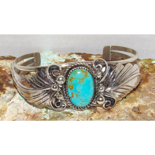 Navajo Royston Turquoise Sterling Cuff Bracelet Native American J Begay