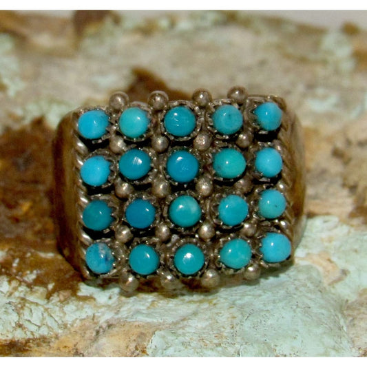 Vintage Zuni Snake Eye Turquoise Cluster Ring Size 7 Sterling Silver