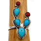 Navajo Cactus Ring Sz 6 Sterling Silver Kingman Turquoise Coral