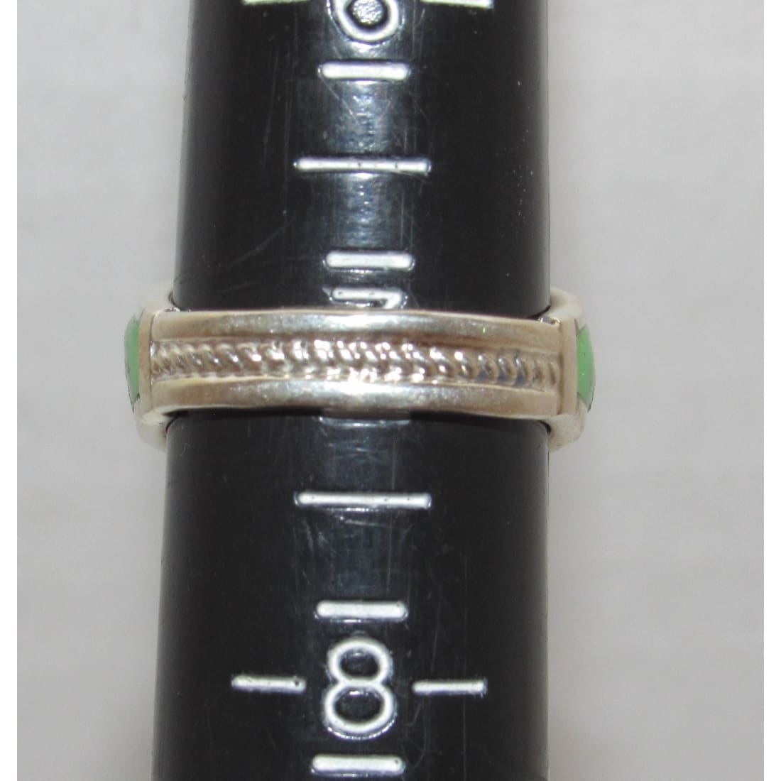 Navajo Green Gaspeite Cobble Inlay Ring Sz 7 Sterling Silver E Yazzie