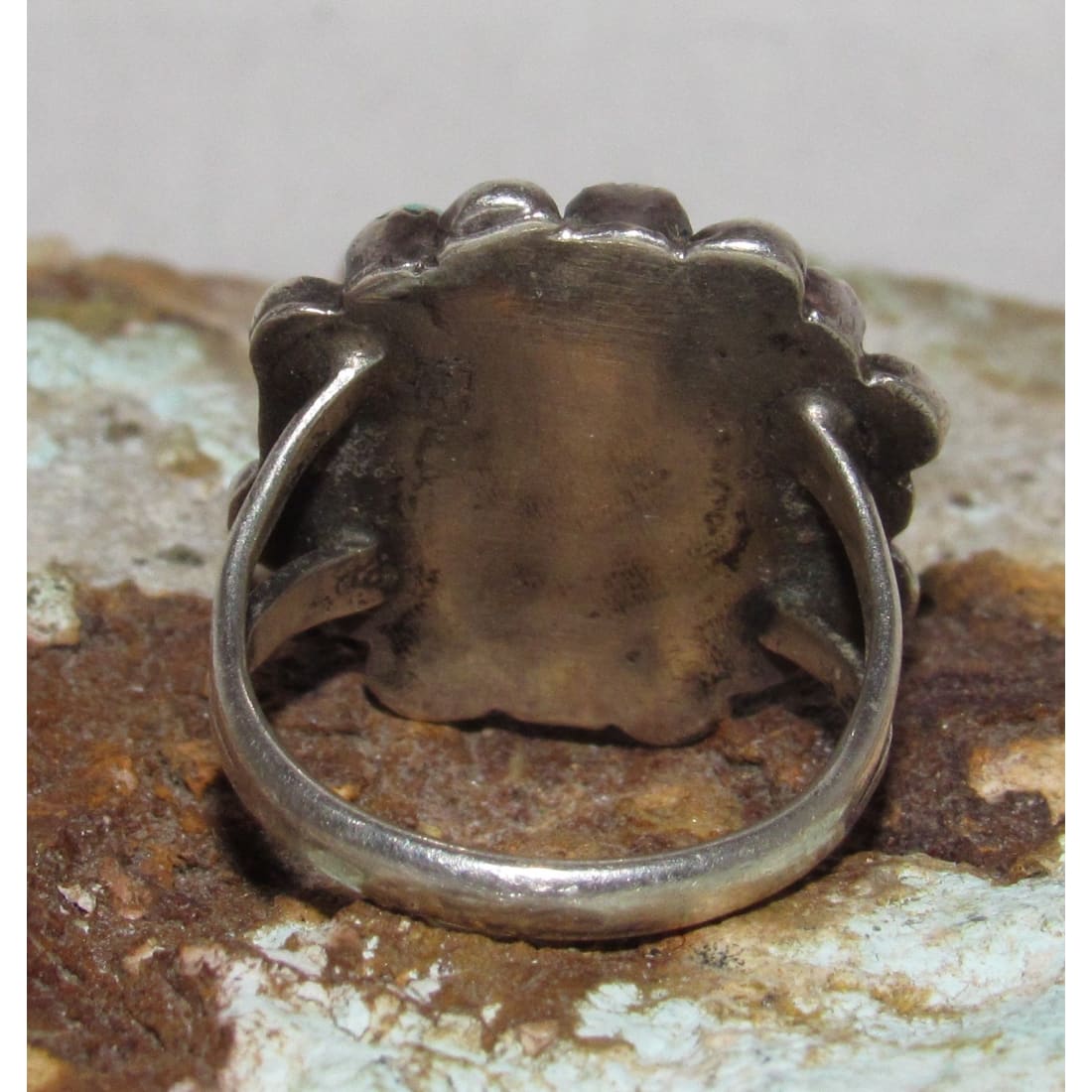 Old Pawn Zuni Turquoise Cluster Ring Sz 5 Sterling Native Vintage