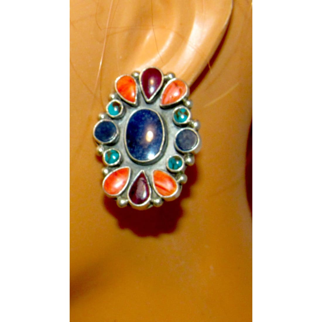 Vintage Navajo Turquoise Spiny Cluster Earrings Sterling Silver J. Patterson