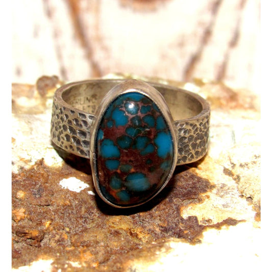Navajo Morenci Turquoise Ring Sz 9.5 Sterling Silver Eli Skeets