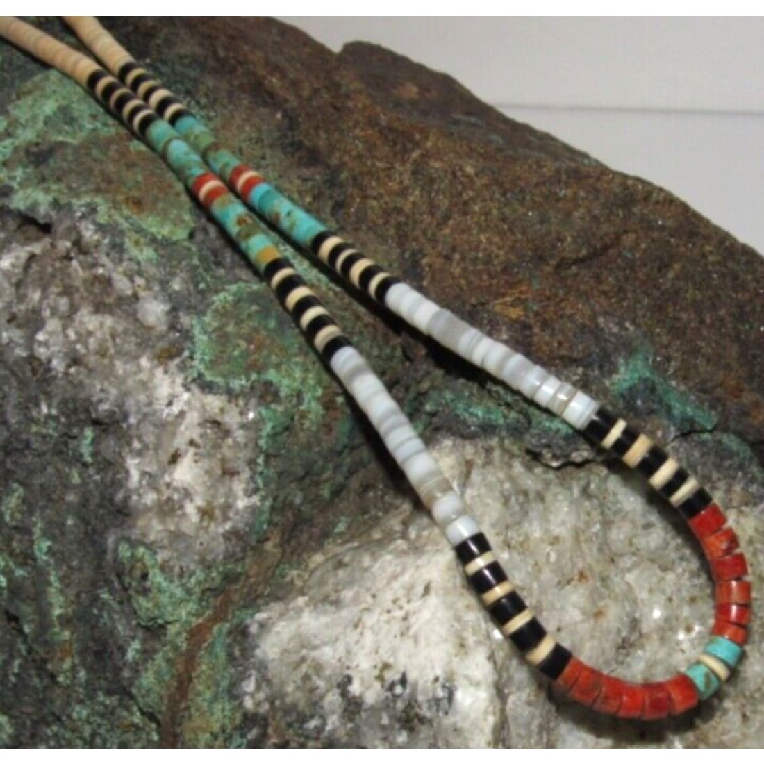 Santo Domingo Rolled Shell Orange Spiny & Turquoise Heishi Choker Necklace 16"L