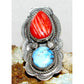 Navajo Golden Hills Turquoise Spiny Statement Adjustable Ring Sz 7.5 Boyd Ashley