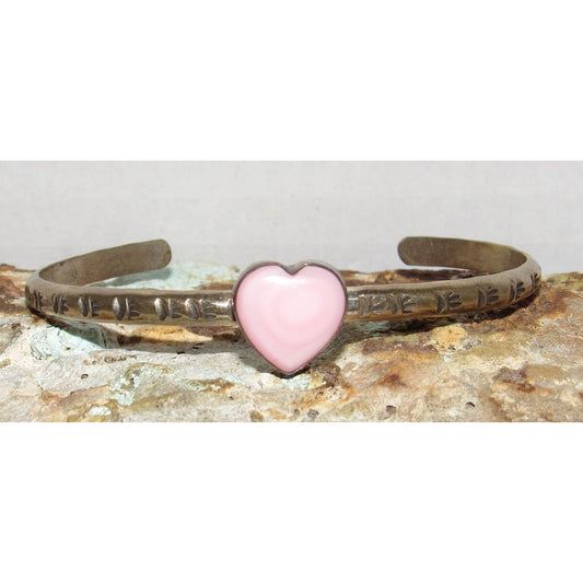 Navajo Pink Conch Heart Bracelet Stacker Sterling Silver Cuff G. Jones