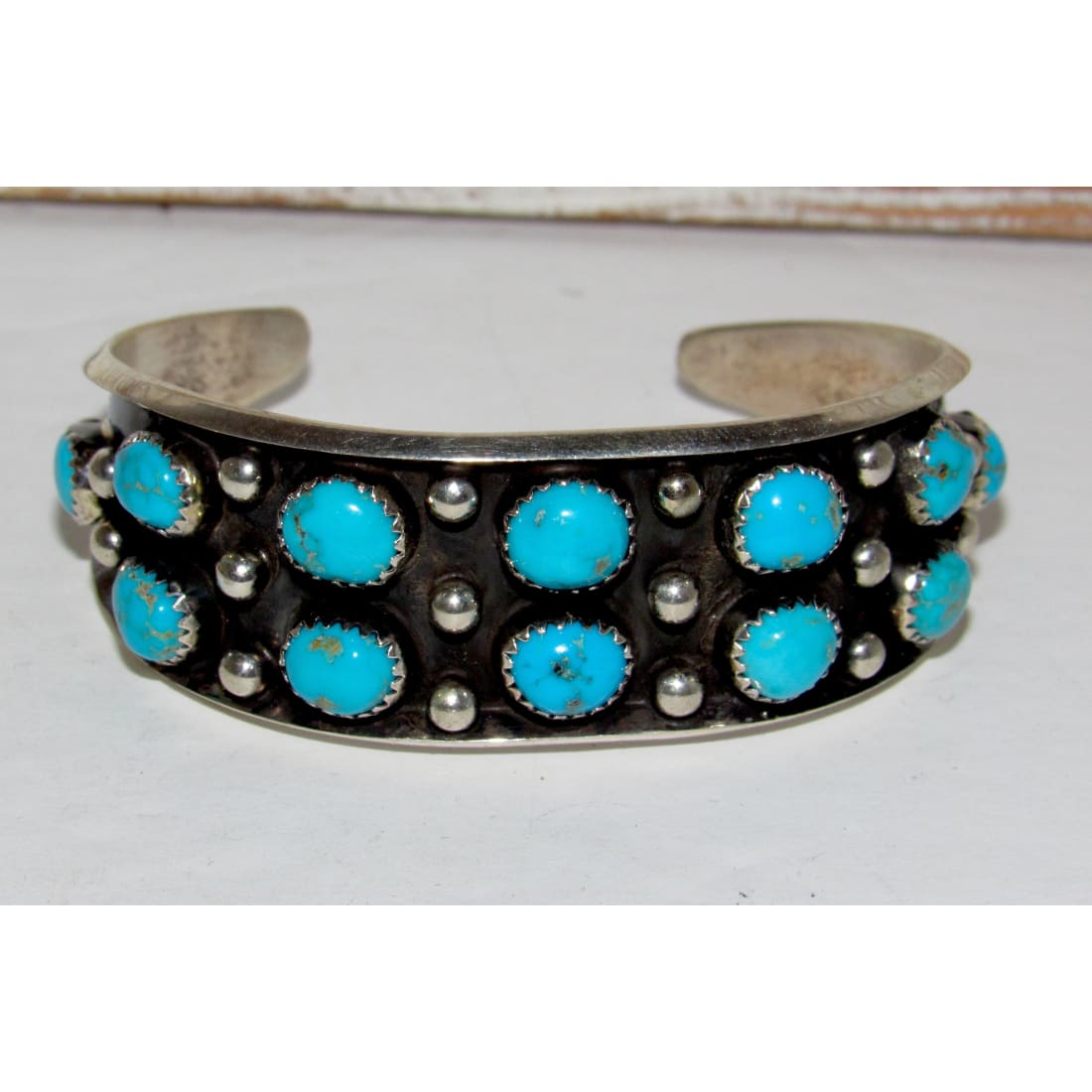 Vintage Navajo Kingman Turquoise Cuff Bracelet Sterling Silver P. Largo