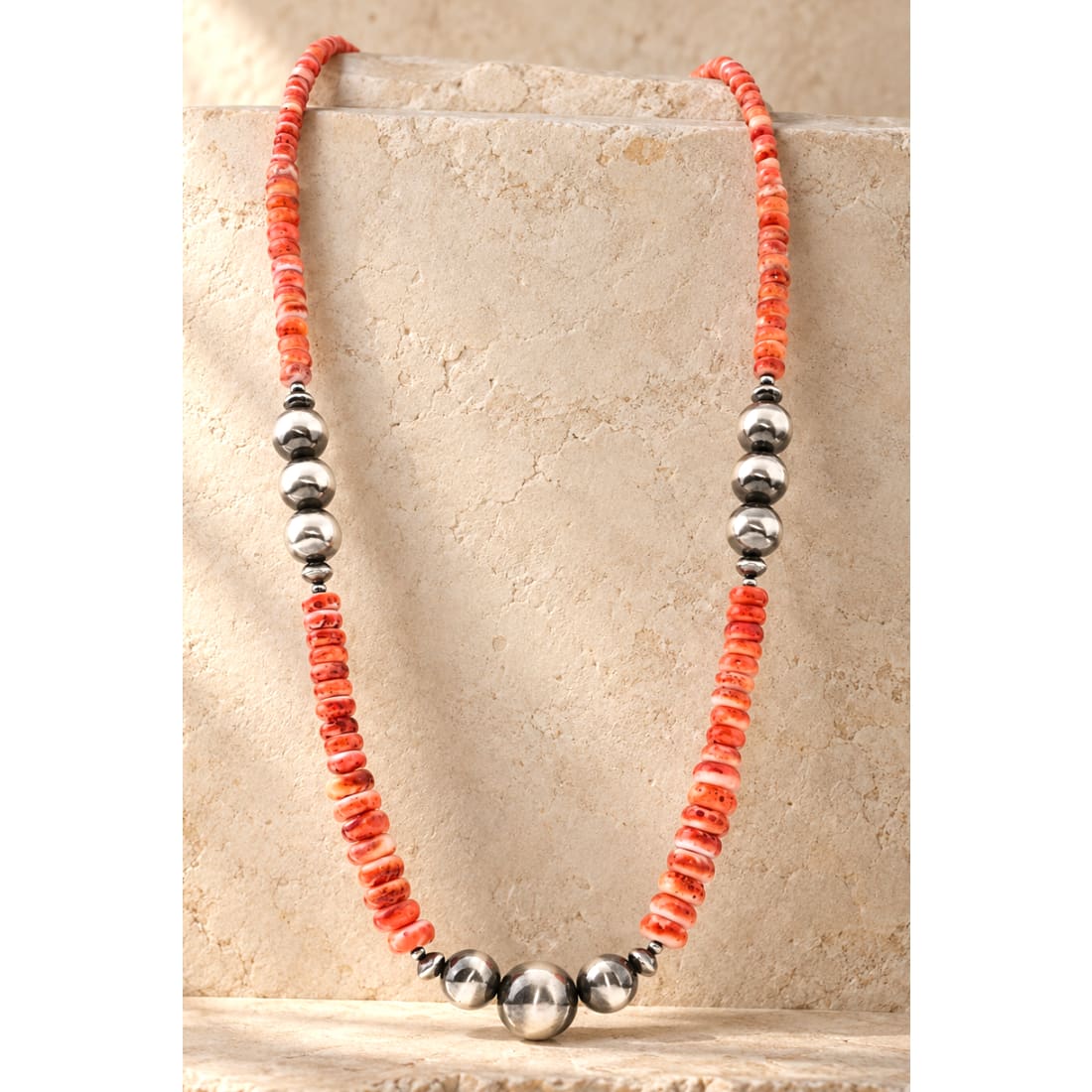 Navajo Pearls Orange Spiny Heishi Necklace Sterling Silver Native American