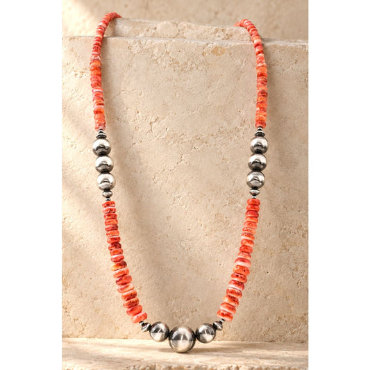 Navajo Pearls Orange Spiny Heishi Necklace Sterling Silver Native American