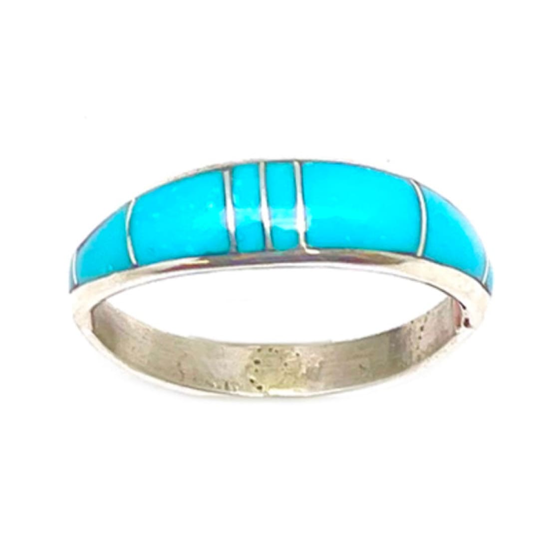 Zuni turquoise inlay ring size 7 with Sleeping Beauty turquoise in sterling silver handmade by Miranda Peynesta