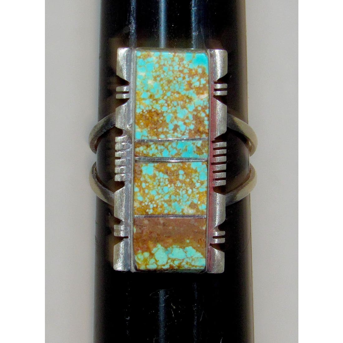 Navajo Number 8 Turquoise Inlay Ring Sz 8 Sterling Silver Steve Francisco