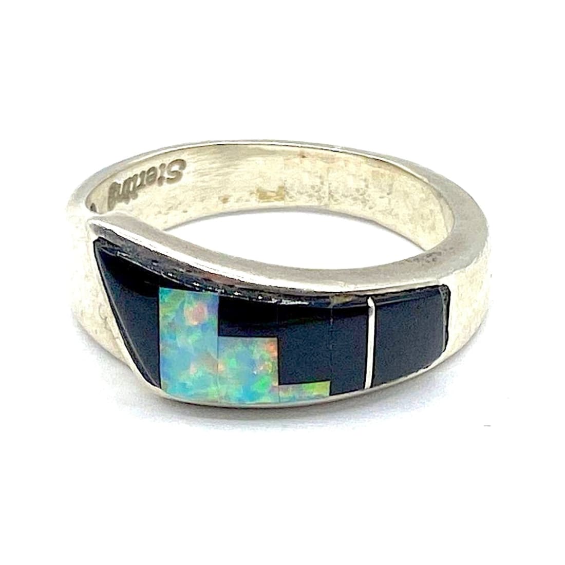Navajo Inlay Ring Size 6 Sterling Silver Calvin Begay Signed