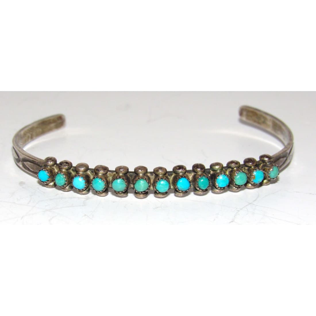 Vintage Zuni Snake Eye Turquoise Cuff Bracelet Ingot Sterling Old Pawn Stacker