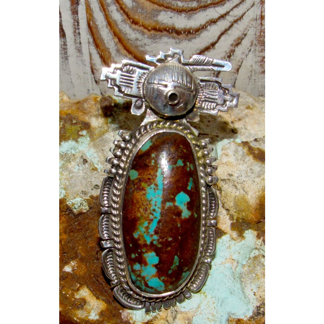 Navajo Kachina Ring Sz 8.5 Numer 8 Turquoise Sterling Bennie Ration