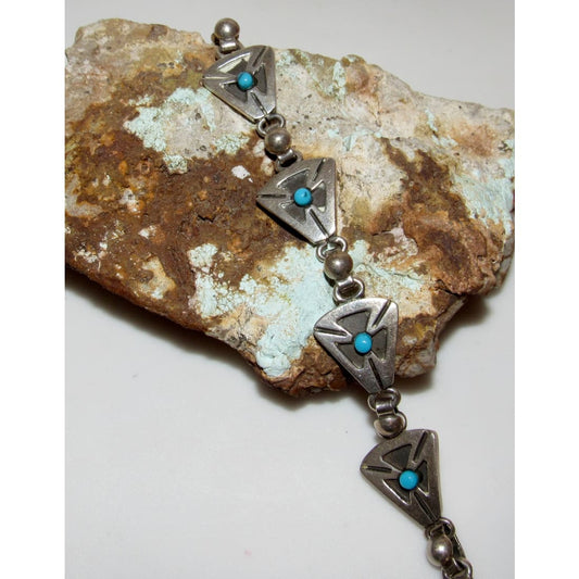 Mexican 925 Sterling Silver Onyx Inlay Link Bracelet