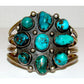 Vintage Massive Navajo Morenci Turquoise Cluster Cuff Bracelet Silver Native Signed