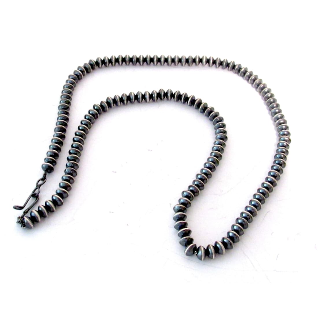 7mm Navajo Pearls Necklace Sterling Silver Saucer Beads Necklace 26"L R Begay