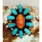 Navajo Turquoise Orange Spiny Cluster Ring Size 10 Sterling Silver