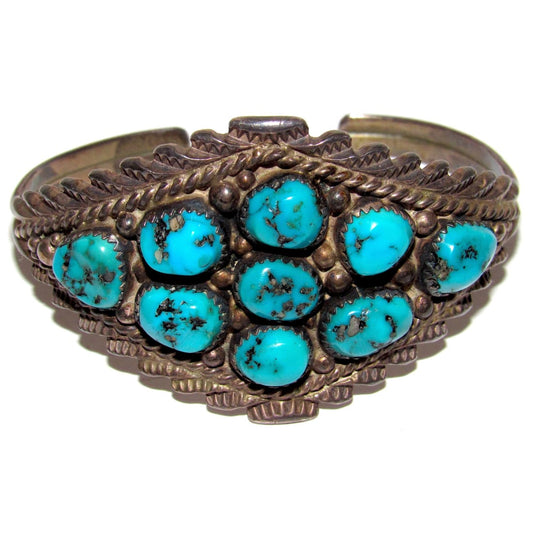Old Pawn Navajo Morenci Turquoise Cuff Bracelet Sterling Silver Native Robert Begay