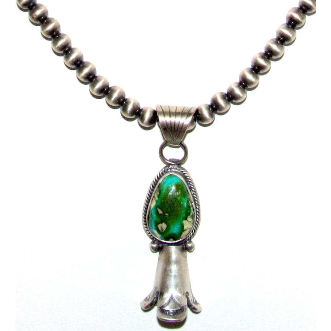 Navajo Pearls & Squash Blossom Pendant Sonoran Gold Turquoise Sterling Silver
