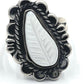 Zuni Carved Mother of Pearl Leaf Ring Size 7 Sterling Jack Weekoty