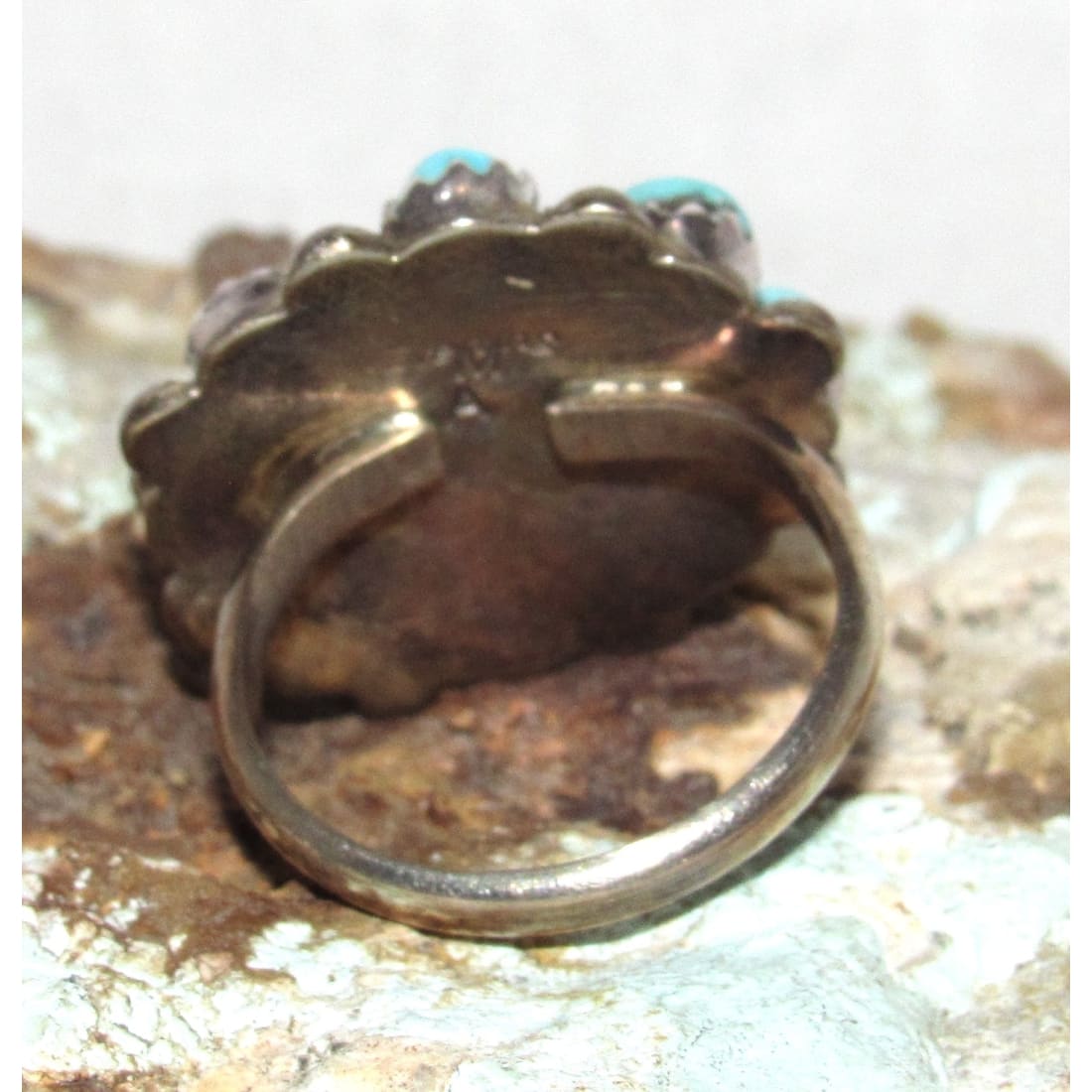 Navajo Blue Royston Turquoise Cluster Ring Sz 7 Sterling Silver M. Apachito