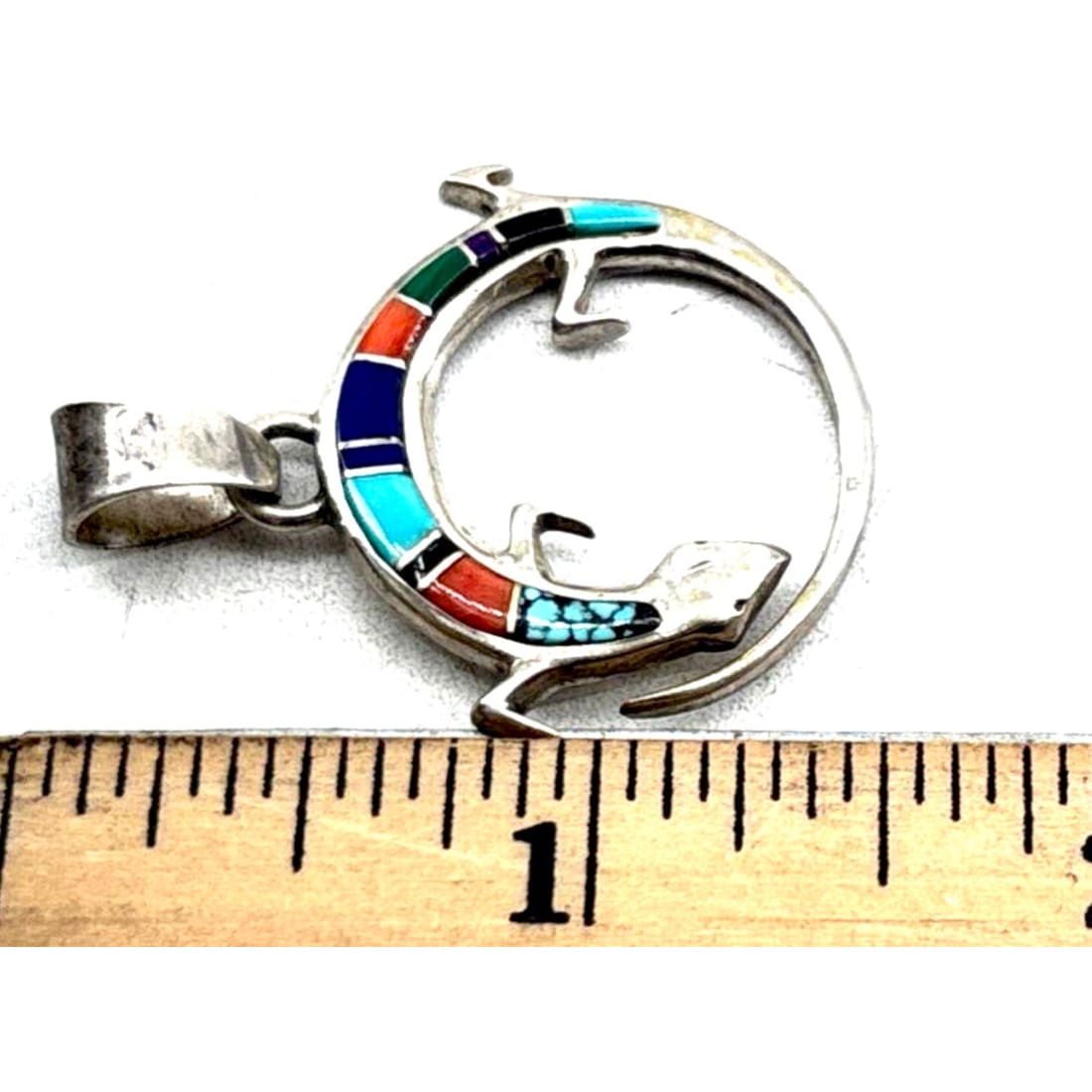 Navajo Calvin Begay Inlay Lizard Pendant Sterling Silver Touch of Santa Fe TSF
