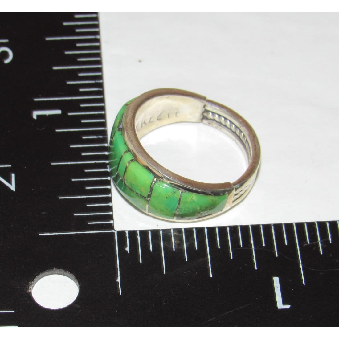 Navajo Green Gaspeite Cobble Inlay Ring Sz 7 Sterling Silver E Yazzie