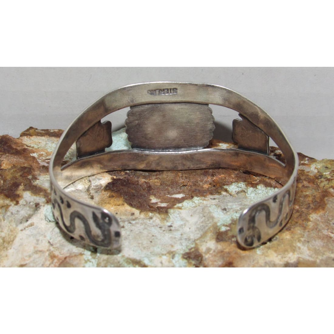 Fred Harvey Era Bracelet Navajo Sterling Turquoise Thunderbird Snake Cuff Old Pawn