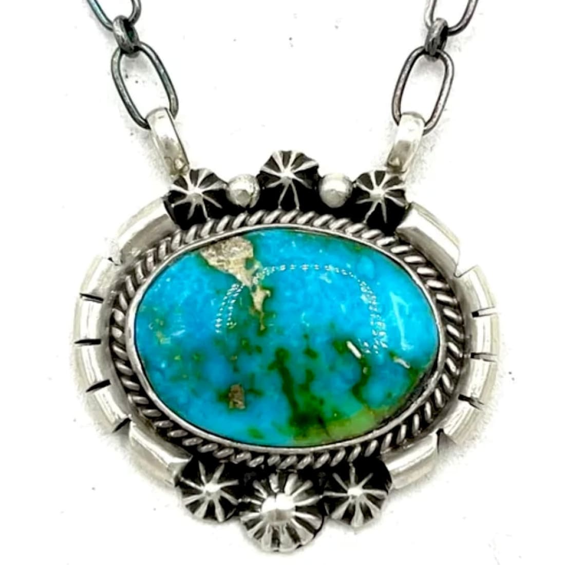 Navajo Royston Turquoise Bar Necklace Sterling Silver Sam Yellowhair