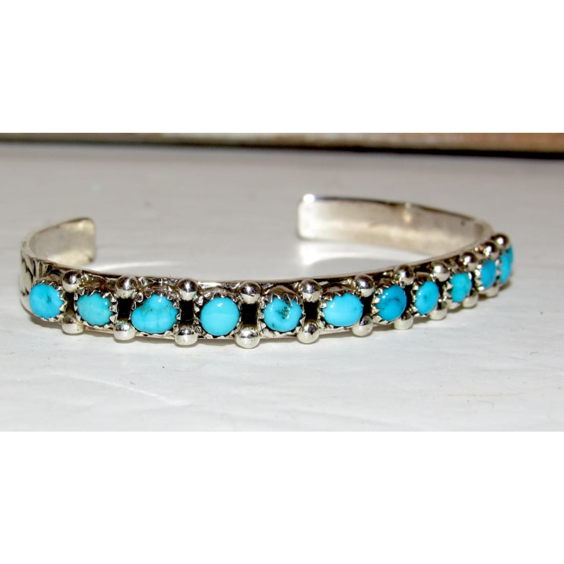 Navajo Kingman Turquoise Stacker Cuff Bracelet Sterling Silver Signed