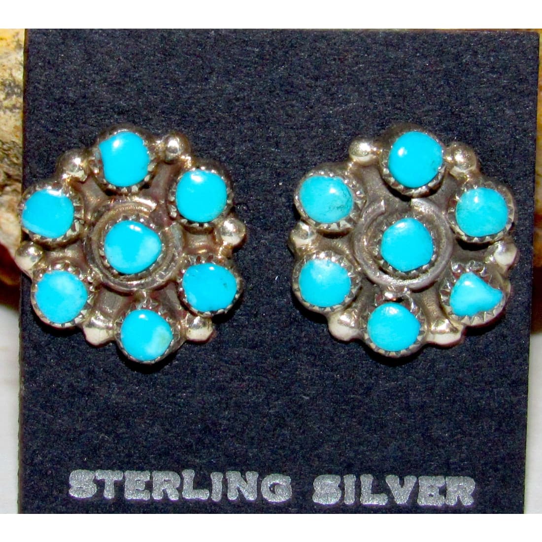 Zuni Turquoise Small Cluster Post Earrings Snake Eye Design