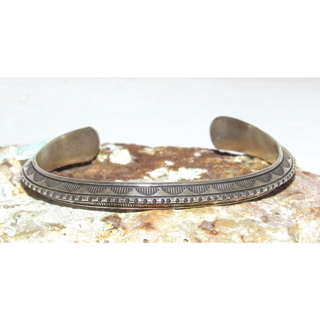 Navajo Carinated Hand Stamped Ingot Double Sided Cuff Bracelet Signed Native