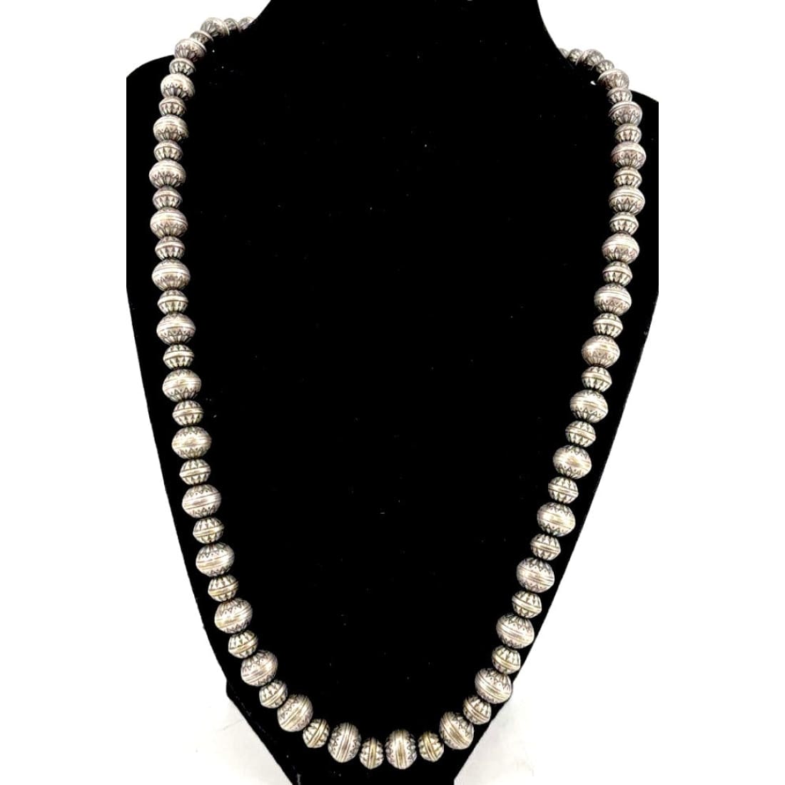 Vintage Navajo Pearls Necklace Graduated Saucer Beads Sterling Silver 22"L