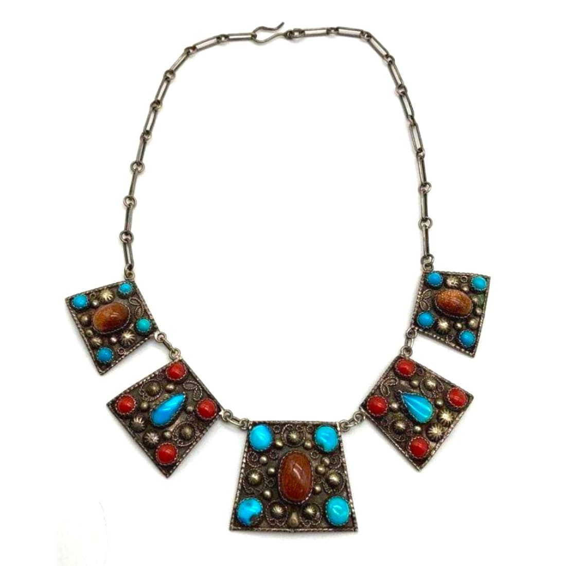Vintage Mid-Century Mexican Silver Southwestern Revival Statement Necklace