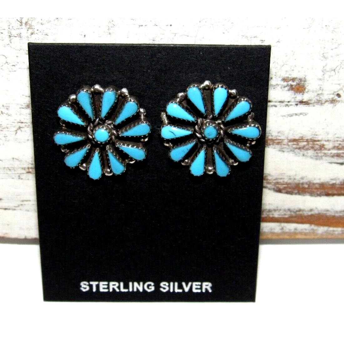 Zuni Turquoise Cluster Earrings Sterling Silver