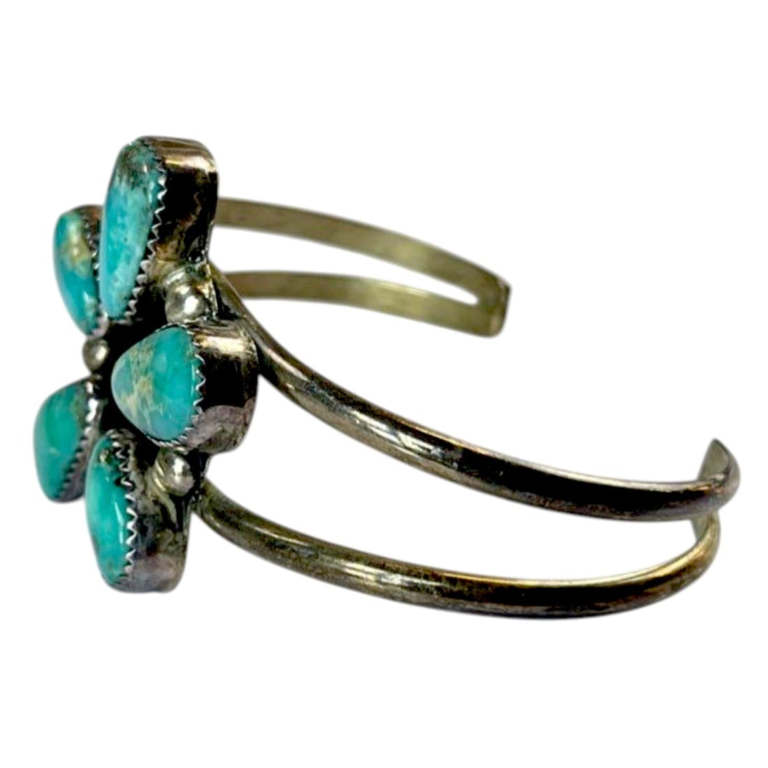 Vintage Navajo Royston Turquoise Cluster Cuff Bracelet Sterling Silver