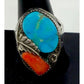 Old Pawn Zuni Men Ring Size 12 Turquoise Coral Sterling Silver Simplicio Family