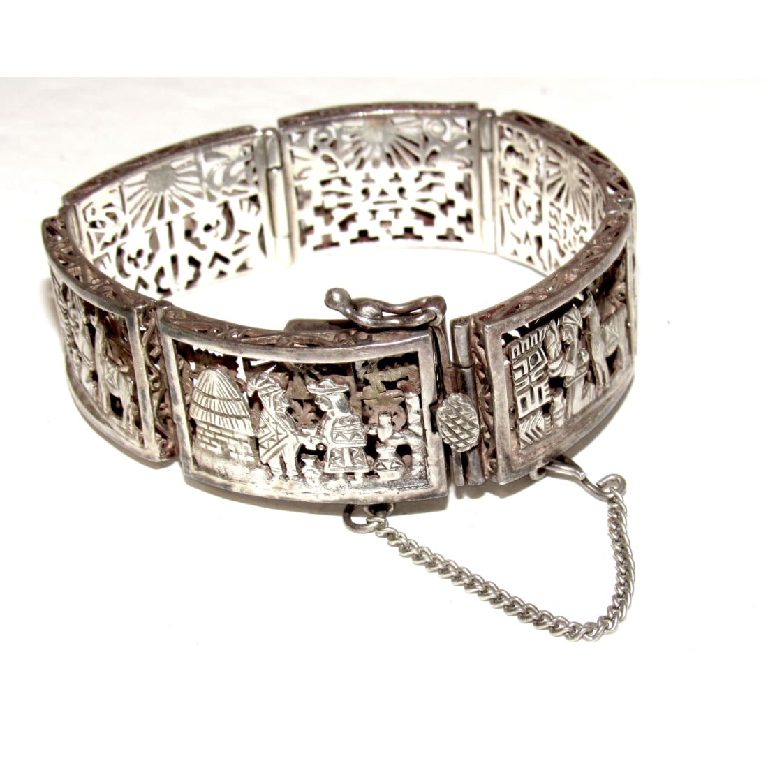 Vintage Southwestern Peruvian Sterling Silver Filigree Link Bracelet
