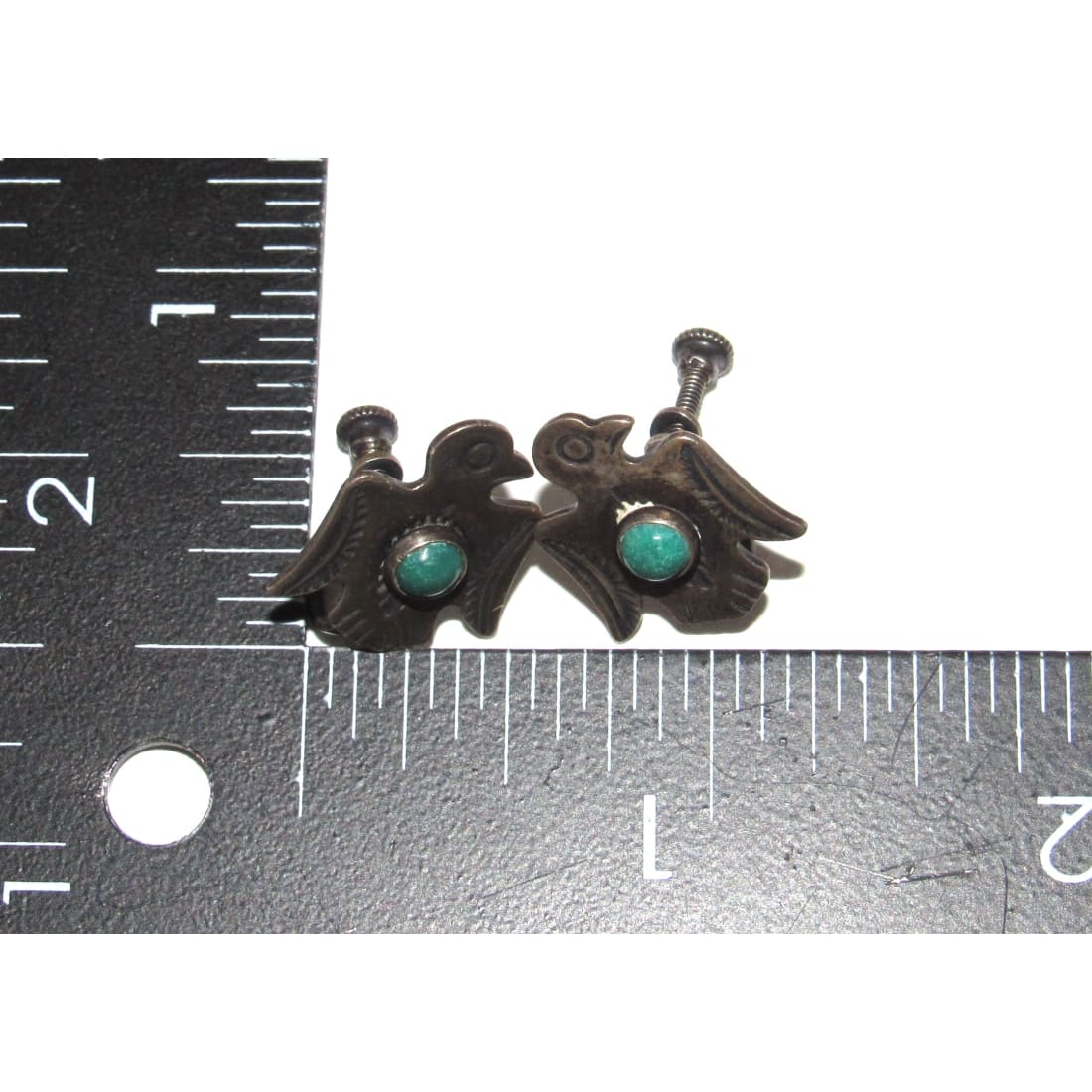 Old Pawn Navajo Thunderbird Scewback Earrings Sterling Silver Turquoise