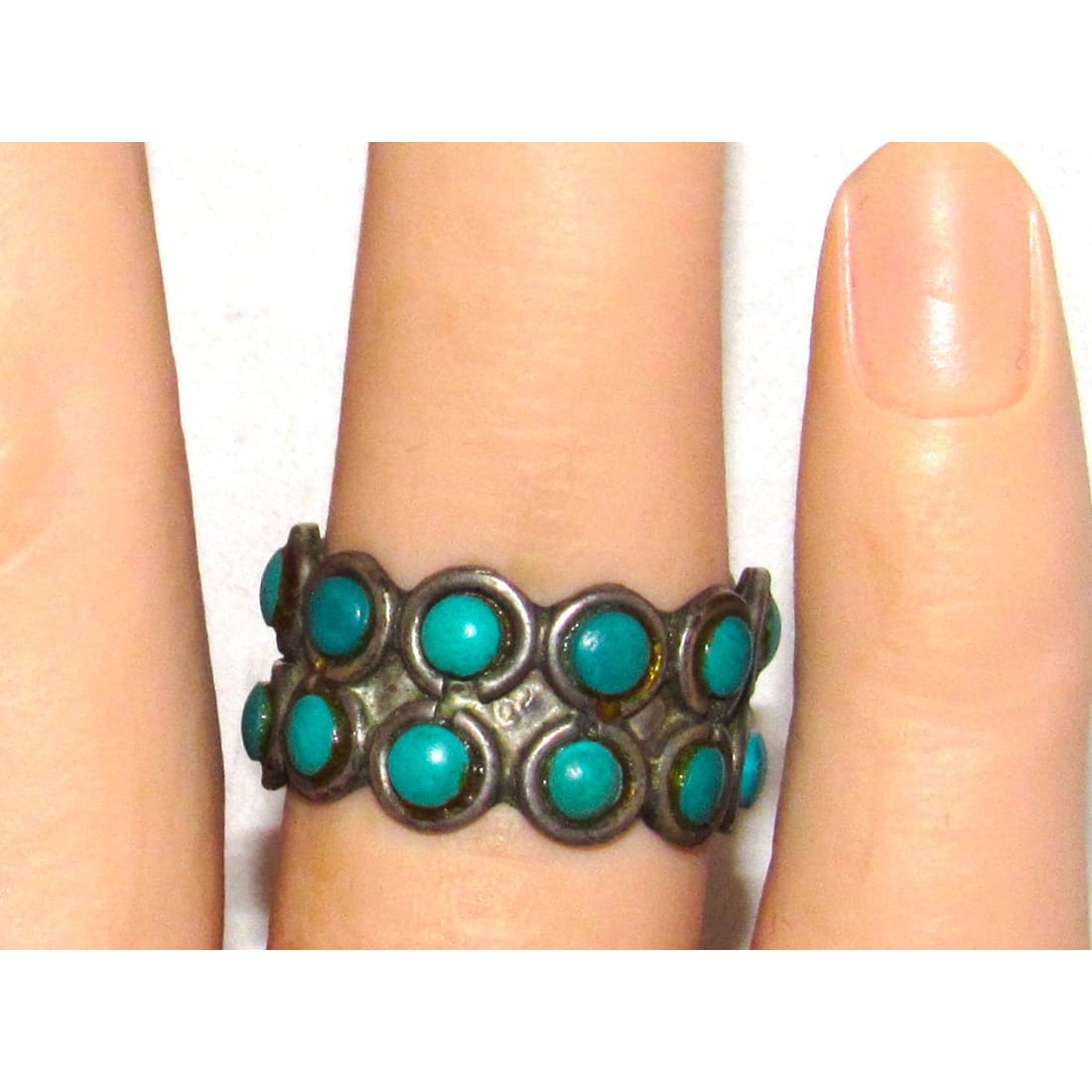 Vintage Southwest Sterling Silver Snake Eye Turquoise Ring Size 5 Pinky Ring