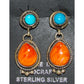 Navajo Turquoise & Orange Spiny Dangle Earrings Sterling Native M. James