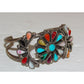 Vintage Zuni Cluster Cuff Bracelet Sterling Silver Phyllis Coonsis Turquoise Multi Stone