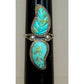 Zuni Carved Turquoise Leaf Ring Size 10 Sterling Silver Native American Signed