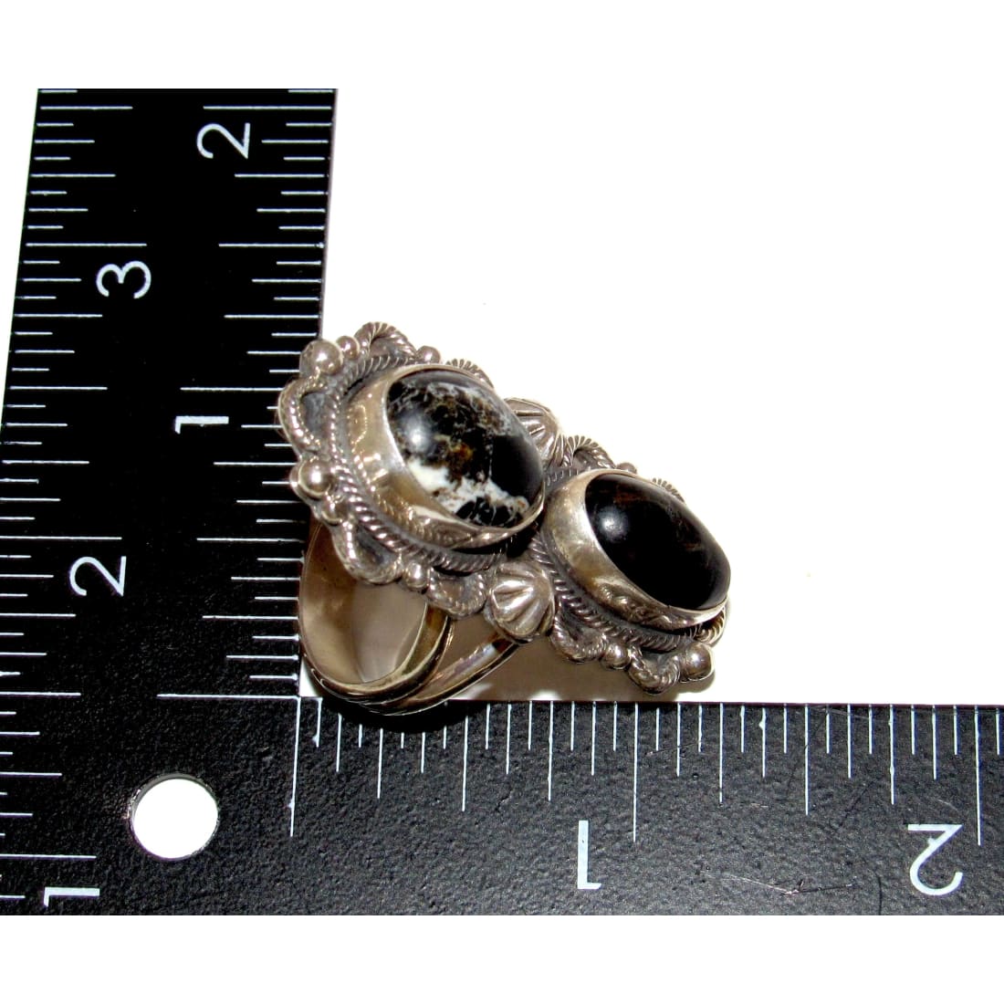 Navajo White Buffalo Ring Sz 9 Adjustable Sterling Silver Signed