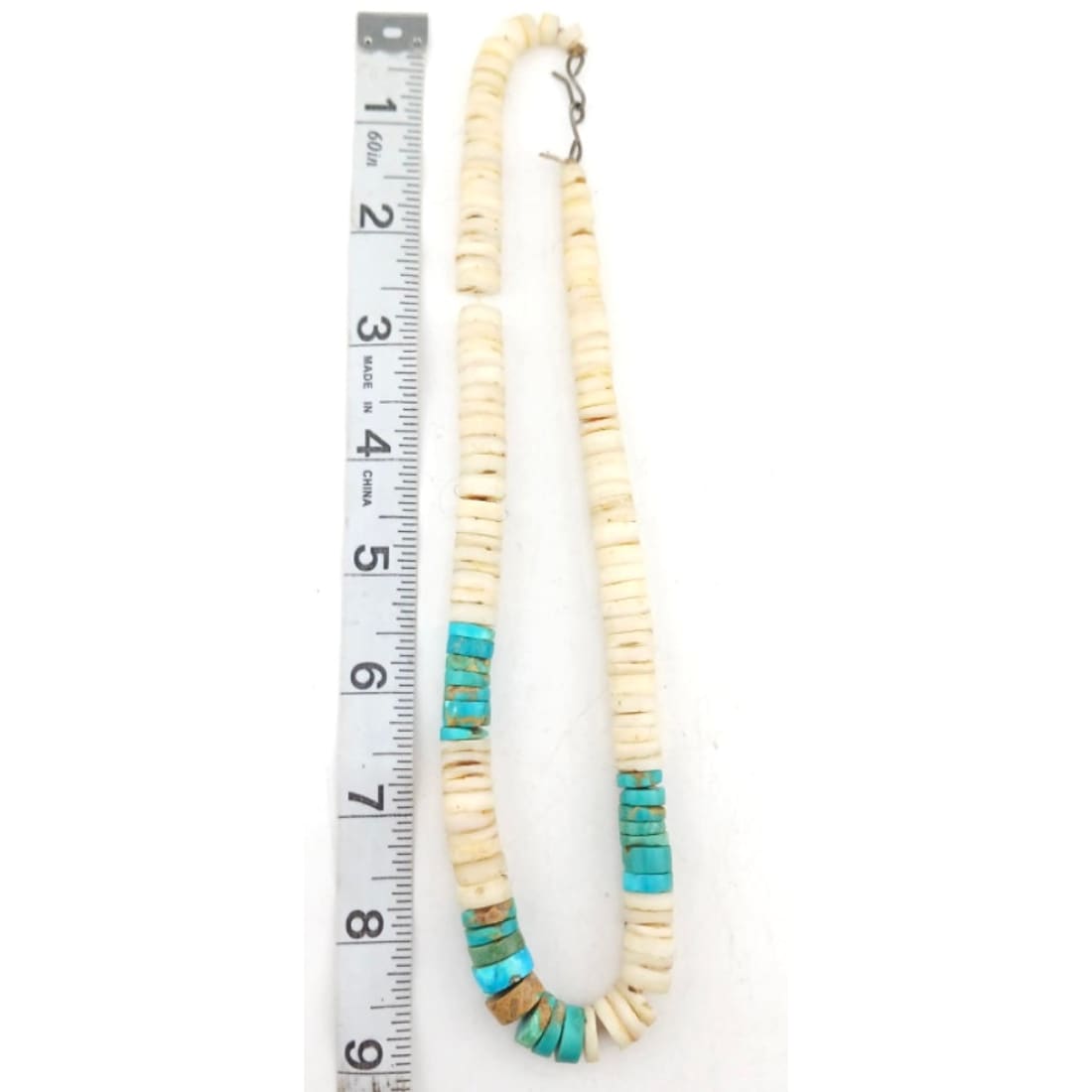 Vintage Kewa Santo Domingo Rolled Clam Shell & Turquoise Heishi Necklace