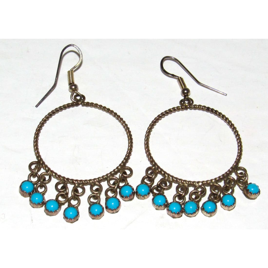 Vintage Zuni Snake Eye Turquoise Sterling Silver Dangle Earrings