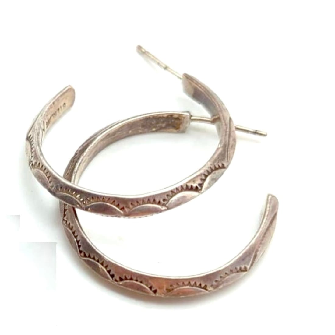 Vintage Navajo Sterling Silver Carinated Ingot Hoop Earrings M Benally